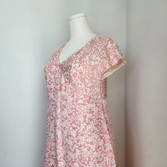 Y2K Isabella Bird White & Pink Floral V Neck Silk Midi Dress M - Picture 2 of 15